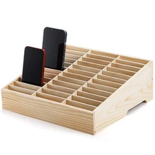 36 Grids Wooden Cell Phone Storage Holder Desktop Organizer for School Office