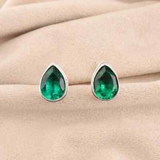 Lab Created Emerald Men's Wedding Solitaire Drop Cufflink 14K White Gold Plated