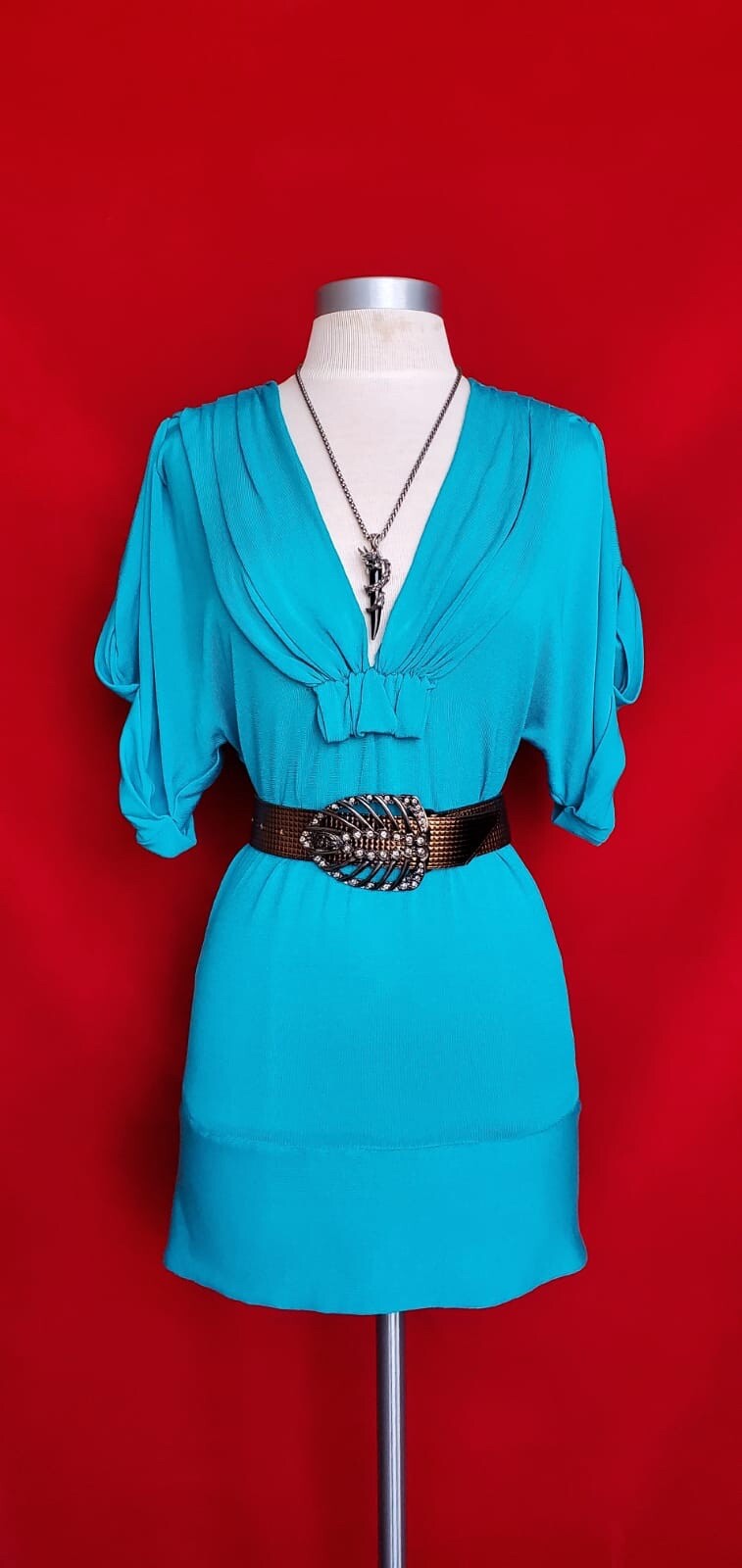 Vintage Valentino Knit Turquoise Mini Dress Tunic Top… - Gem