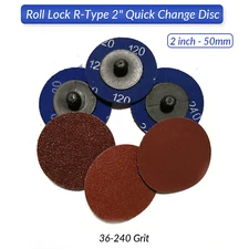 50mm Roll Lock R-Type 2" Quick Change Disc Die Grinder Sanding Pad 36-240 Grit