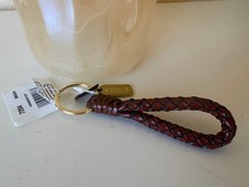 NWT Coach RARE vintage braided key fob loop leather ring brown 7204