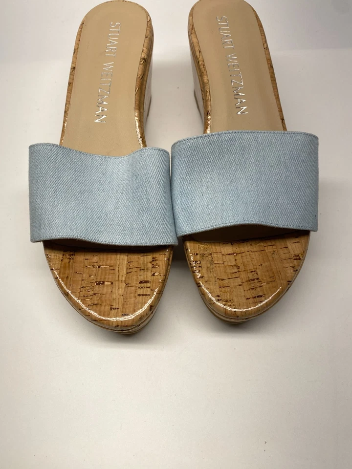 Stuart Weitzman Womens Summer Denim Wedge Sandals Sz 10 B - Image 4 of 4