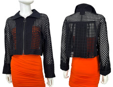$2.5K Akris New Black Cotton Mesh Crop Jacket Coat 6 US 42 IT 36 D M Zip Runway