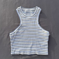 Abercrombie  Fitch Soft A F Ribbed Green Blue Tan Striped Crop Tank Top - S