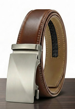 Mens Leather Ratchet Belts adjustable Automatic Buckle for Jeans Dress