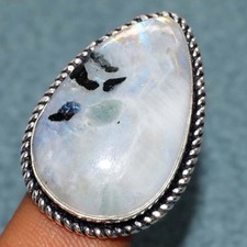 925 Silver Plated Rainbow Moonstone Ring US 7 Birthday Gift Most Beautiful JW