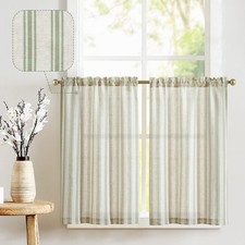 Linen Kitchen Curtains Striped Tier Curtains 36 Inch Cafe Farmhouse Balanced ...