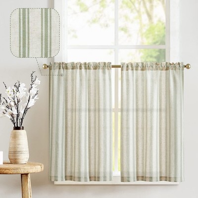 Linen Kitchen Curtains Striped Tier Curtains 36 Inch Cafe Farmhouse Balanced ...
