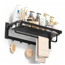 Rust-Proof Floating Shelves Organizer With Foldable Towel Matte Black ,23inch