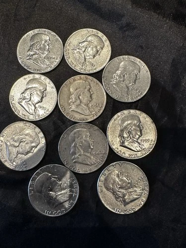 Franklin Half Dollars 1951-1961, 90% Silver, 1/2 Dollar, Lot of 10