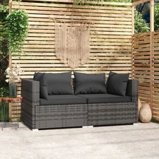 2-seater Sofa Grey PE rattan, steel, plastic, fabric (100% polyester)