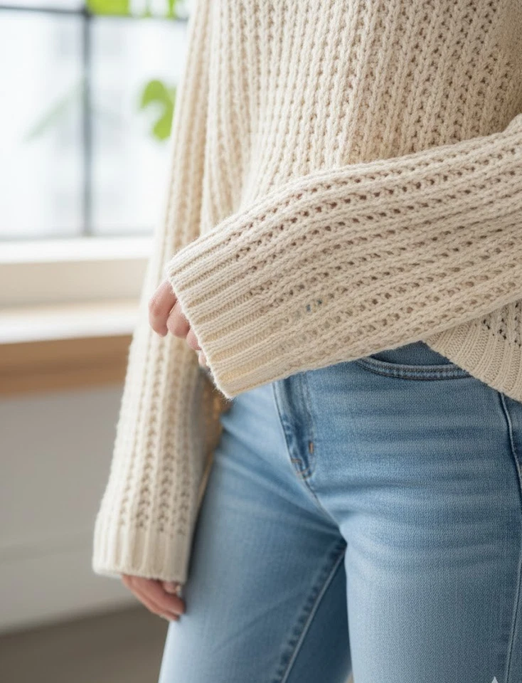 Ladies Marks Open Knit Jumper Long Sleeved 100% Cotton Knit Crochet Sweater NEW - Image 2 of 4