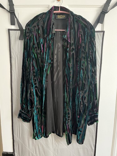 Bob Mackie Wearable Art Mesh and Velvet Button Down XL