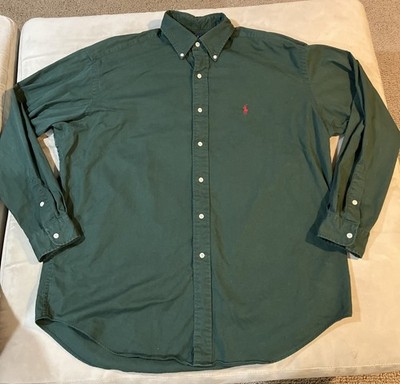 Vintage Ralph Lauren Mens Green Button Down Oxford Blaire Shirt Large Cotton