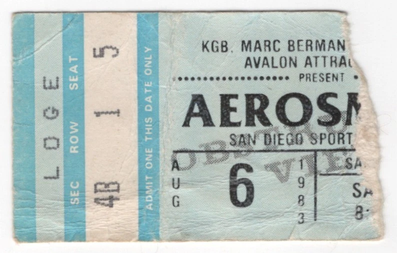 Aerosmith & Dio 8/6/83 San Diego CA Rare Ticket Stub Ronnie James - Image 1 of 1