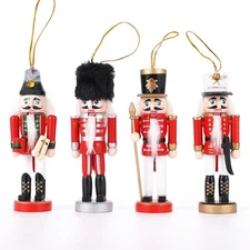 4PCS Nutcracker Soldier Christmas Vintage Wooden Nut Cracker Ornament Red Gifts