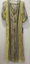 BCBG Maxazria Yellow Grey Nude Layered Silk Split V Lined  Dress Size XS NEW Tag