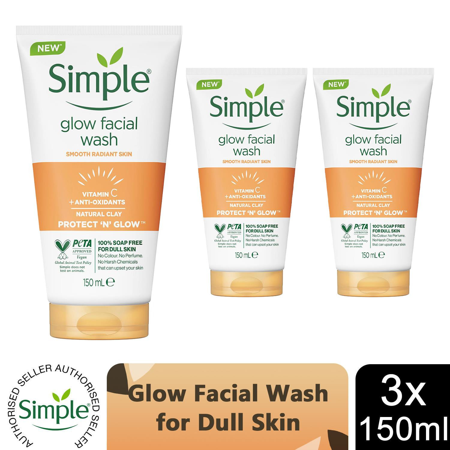 Simple Protect & Glow Express Glow Clay Polish Face Wash, 3pk of 150ml