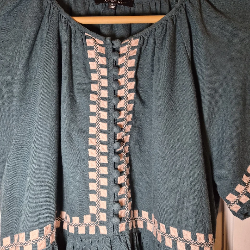 Madewell Women’s Linen-Blend Flutter-Sleeve Mini Dress Size M Pockets! - Image 3 of 4