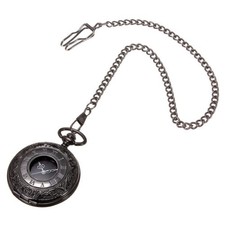 Vintage Retro Steampunk Pocket Watch Black Quartz Pendant Necklace Chain Gift F