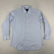 David Donahue Dress Shirt Mens 17.5 34/35 Blue White Check Trim Fit Button Up