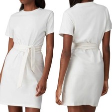 Vince T-Shirt Dress Small Womens Off White Mini Cotton Tie Waist Minimalist Chic