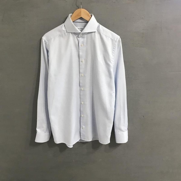 Men Eton Shirt Blue Cotton 38 / M / 46 #1VEN