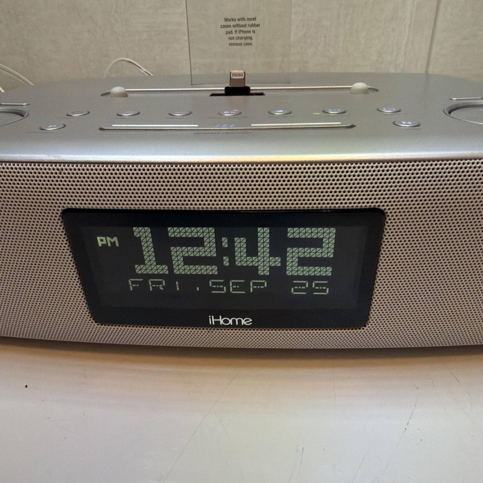 iHome iDL44 FM Clock Radio with Lightning Dock and USB Port Power Cord + Antenna