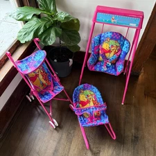 Vtg Y2K Winnie the Pooh Doll Stroller Swing High Chair Playset Pink Blue
