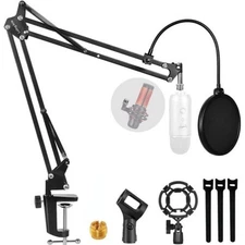 🔥 32inch Microphone Scissor Arm Set Mic Stand Suspension Boom Desk Mount Holder