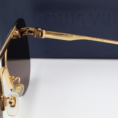 Louis Vuitton LV Ash Sunglasses Z1261E Gold Black Square Pilot