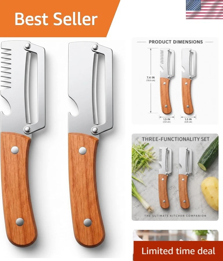 2Pcs Multifunctional Vegetable Peeler with Wooden Handle, Odorless Stainless ...