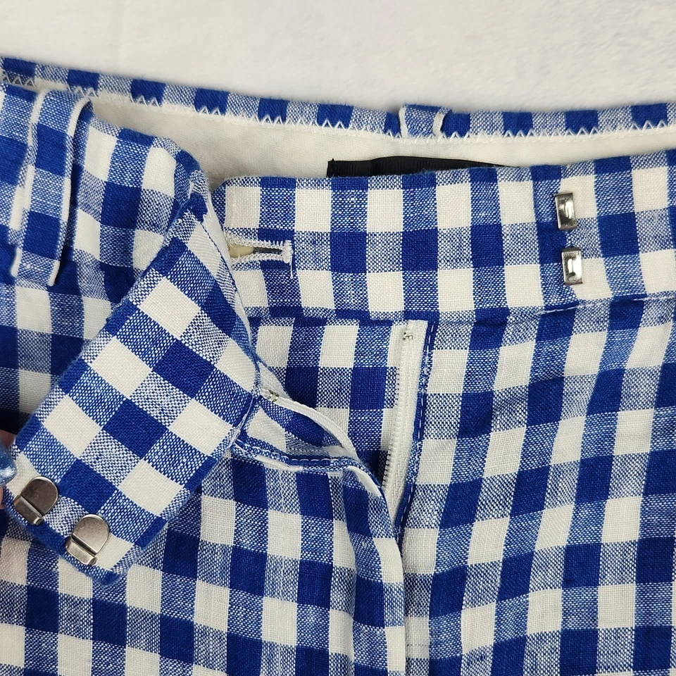 Shorts J.Crew Feminino Tamanho 2 Azul Branco Xadrez 100% Linho Leve - Imagem 4 de 4