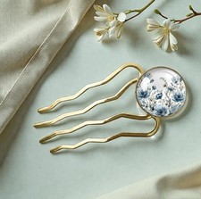 Haarnadel Haarforke Haarstab Duttstab Blumen Gold Geschenk Freundin Mädchen