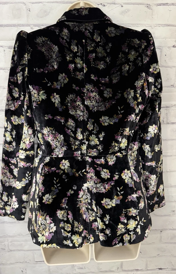 Blazer Rebecca Taylor Talla 2 Joya Estampado Floral Terciopelo Mezcla Seda Chaqueta Hada Foto 2 de 4