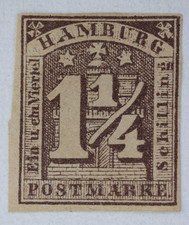 HAMBURG GERMANY SC# 9E MAUVE 1ST PRINTING MINT NG NO GUM IMPERF MARGIN CV$475