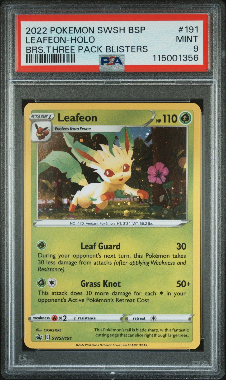 2022 POKEMON SWSH BLACK STAR PROMO #191 LEAFEON-HOLO PSA 9