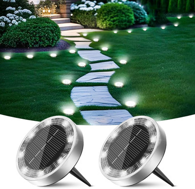 Solar Ground Lights Outdoor, 2 Pack Flat Solar Powered Disc Lights, IP68 Wate...