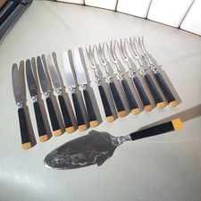 Vintage Nicht Rostend German Dessert Flatware Set Of 12 2 Tone Wooden Handles 