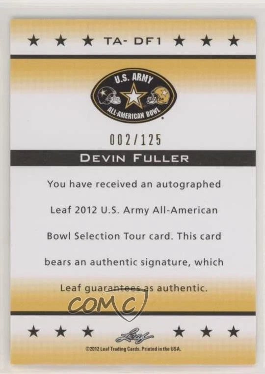 2012 Leaf US Army All-American Bowl Selection Tour /125 Devin Fuller Auto - Image 2 of 2