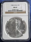 1988 Silver Eagle Dollar $1 - NGC MS 69