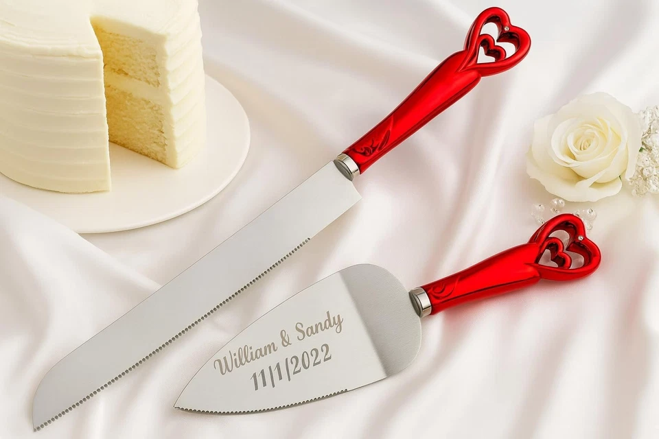 Conjunto personalizado de facas e servidores para bolo de casamento – Gravura grátis, presente elegante - Imagem 4 de 4