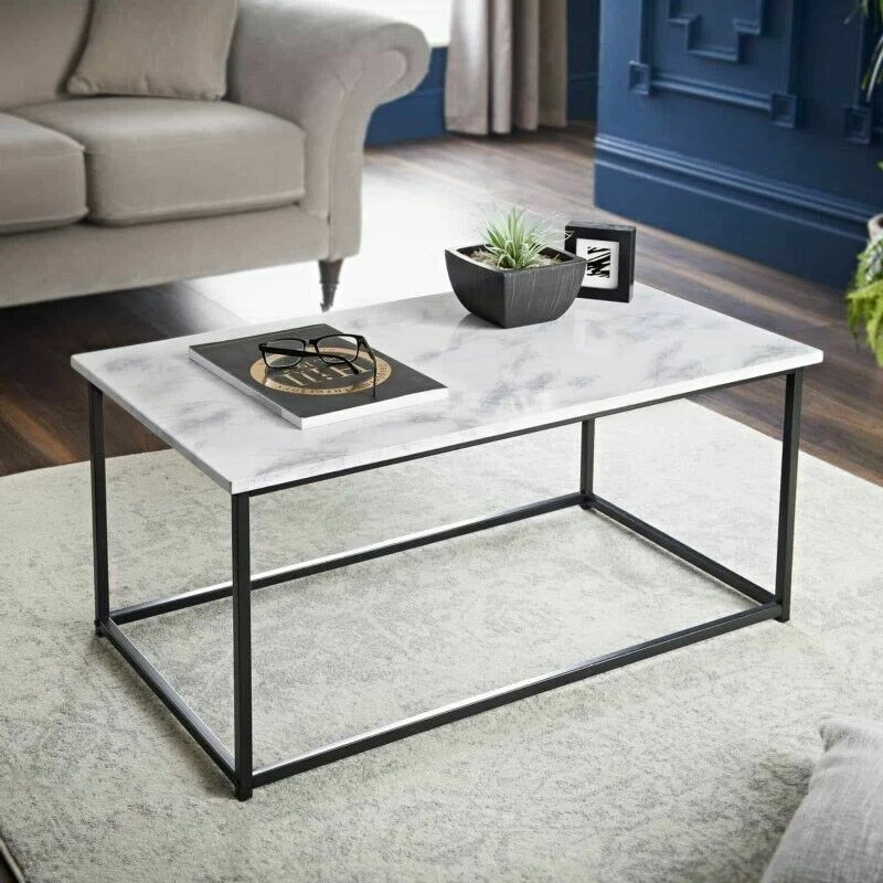 Modern Coffee Table Marble Effect Living Room Side Table Set Sofa Side End Table - Image 2 of 2