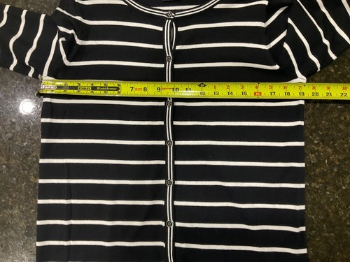 Rafaella Women's Button Up Sweater Size L Black White Stripes Long Sleeve 165 - Imagen 6 de 8