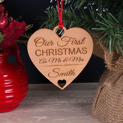 Personalised Wooden Our First Xmas As Mr Mrs Christmas Tree
