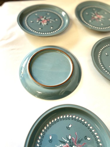 Juego de seis platos de gres pintados de colección para ensalada de pan vajilla floral - Imagen 5 de 8
