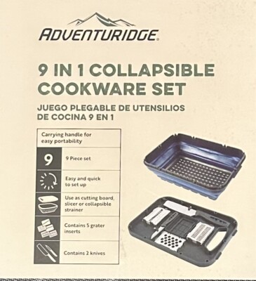 Adventuridge 9-in-1 Collapsible Cookware Set , Camping Hiking BBQ Knives Utensil
