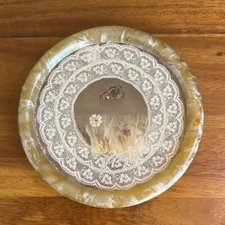 Vintage Doily Decorative Plate with Lace and Butterfly Design floral stand