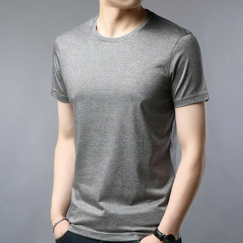 Top de seda color liso cuello redondo de verano manga corta para hombre M-3XL - Imagen 9 de 24