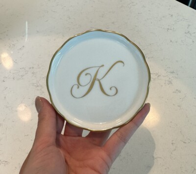 Herend Porcelain Coaster with Monogram Letter K, #341-0-00 w/ 24KT GOLD, NEW